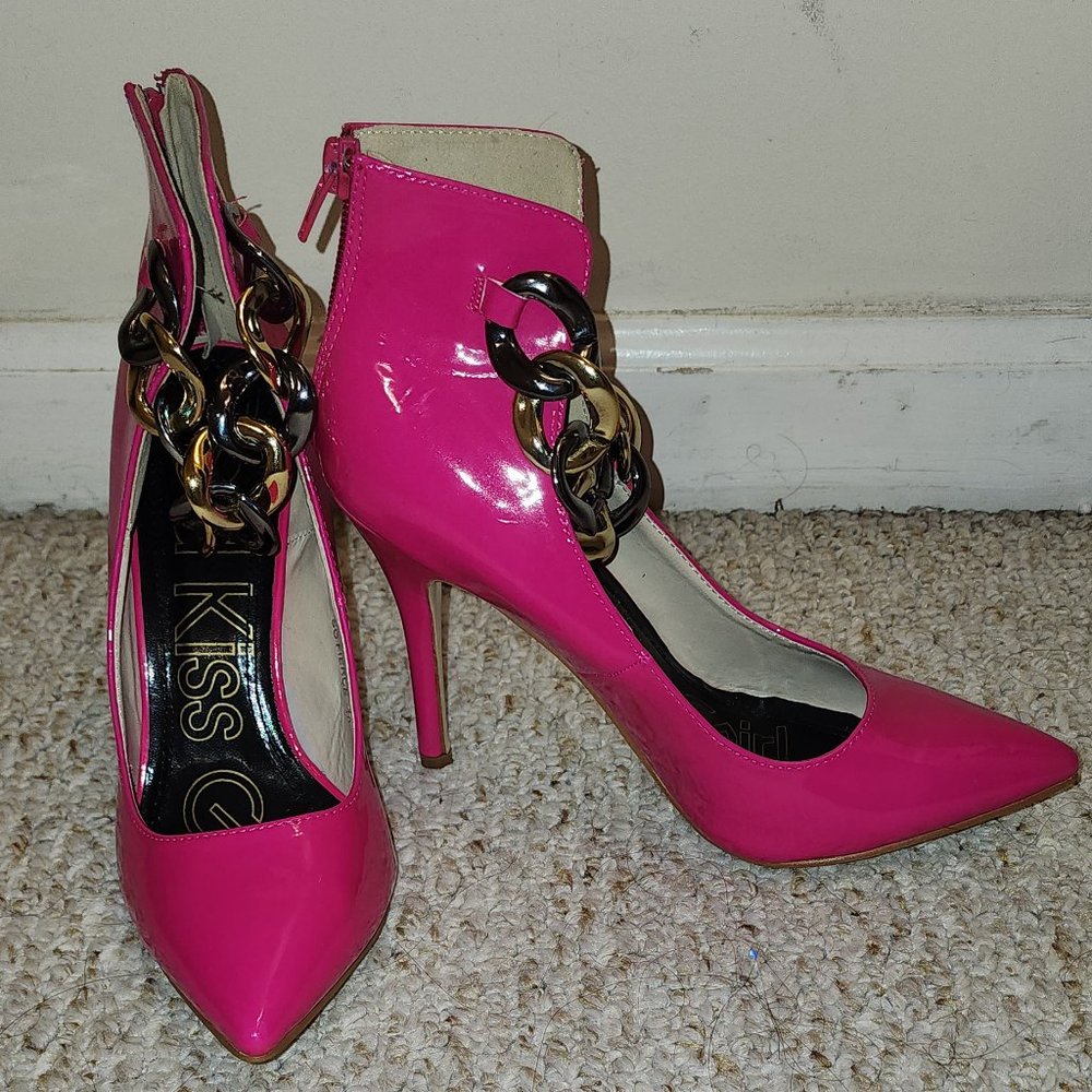Neon patent pink high heels